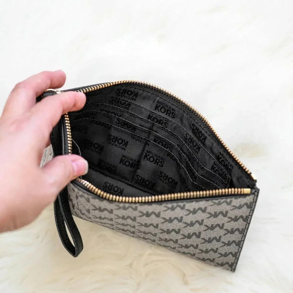 NWT! MICHAEL KORS FULTON LARGE ZIP CLUTCH - BLACK GRAY GOLD - Picture 10 of 10